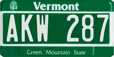 VT license plate AKW287