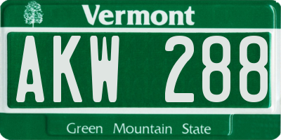 VT license plate AKW288