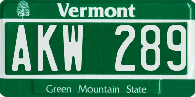 VT license plate AKW289