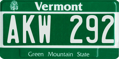 VT license plate AKW292