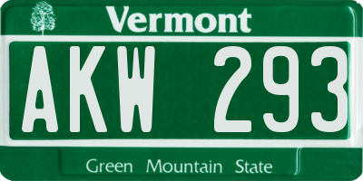 VT license plate AKW293