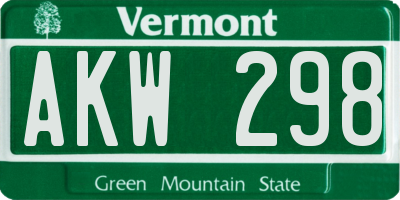 VT license plate AKW298