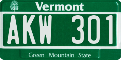 VT license plate AKW301