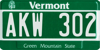 VT license plate AKW302