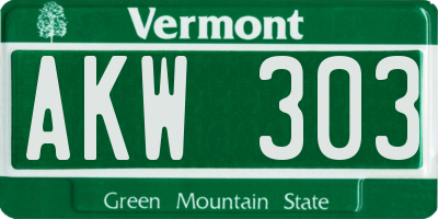 VT license plate AKW303