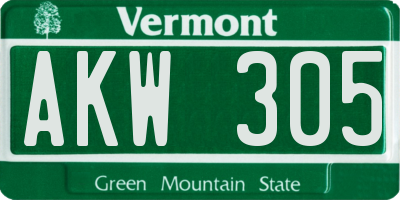 VT license plate AKW305
