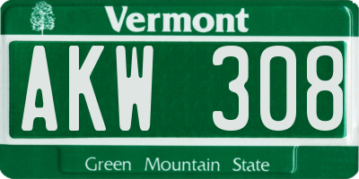 VT license plate AKW308