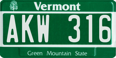 VT license plate AKW316