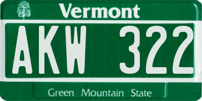 VT license plate AKW322