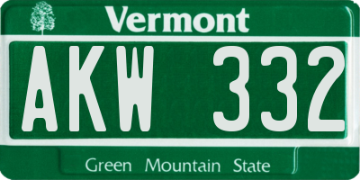 VT license plate AKW332