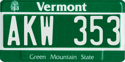 VT license plate AKW353