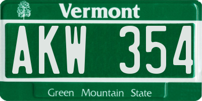 VT license plate AKW354