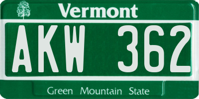 VT license plate AKW362