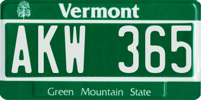 VT license plate AKW365