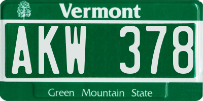 VT license plate AKW378