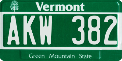 VT license plate AKW382