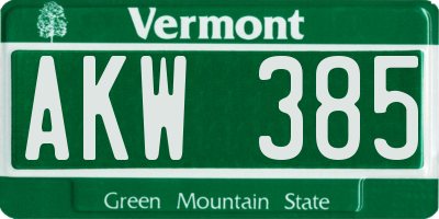 VT license plate AKW385