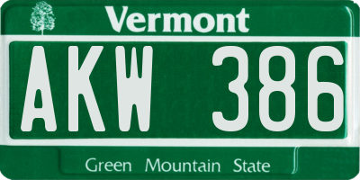 VT license plate AKW386