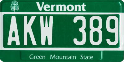 VT license plate AKW389