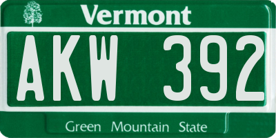 VT license plate AKW392