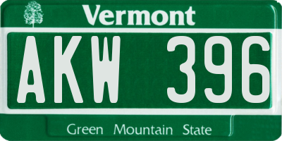 VT license plate AKW396