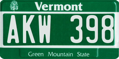 VT license plate AKW398