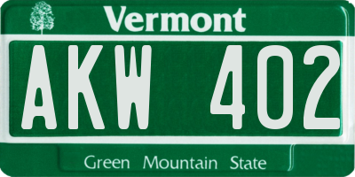 VT license plate AKW402