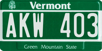 VT license plate AKW403