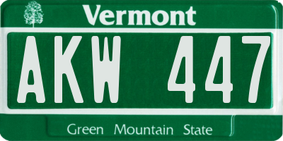 VT license plate AKW447