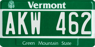 VT license plate AKW462
