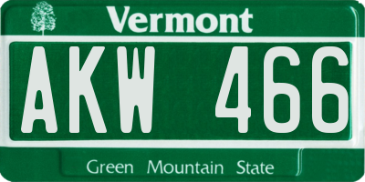 VT license plate AKW466