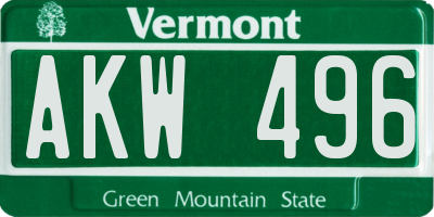 VT license plate AKW496