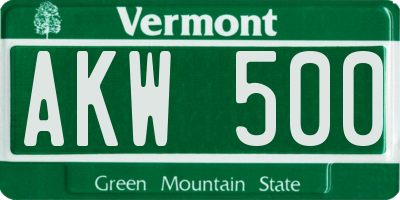 VT license plate AKW500