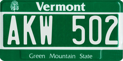VT license plate AKW502