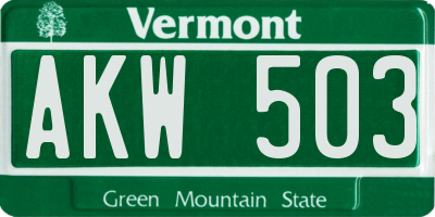 VT license plate AKW503