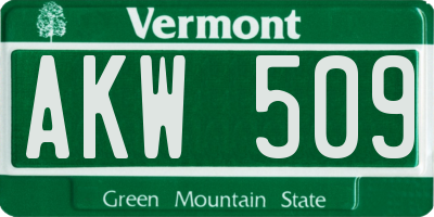VT license plate AKW509
