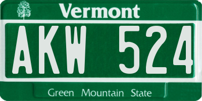 VT license plate AKW524