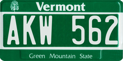 VT license plate AKW562