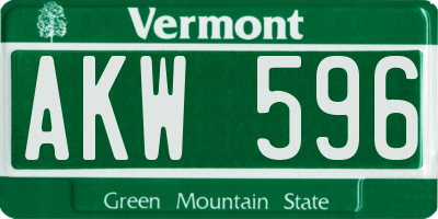 VT license plate AKW596