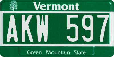 VT license plate AKW597