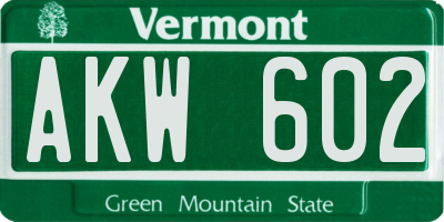 VT license plate AKW602