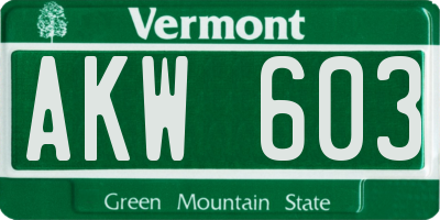 VT license plate AKW603
