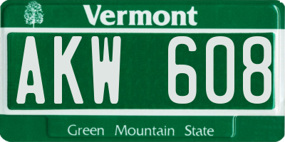 VT license plate AKW608
