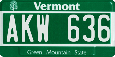 VT license plate AKW636
