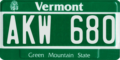 VT license plate AKW680