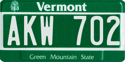 VT license plate AKW702