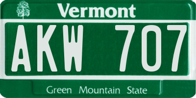 VT license plate AKW707