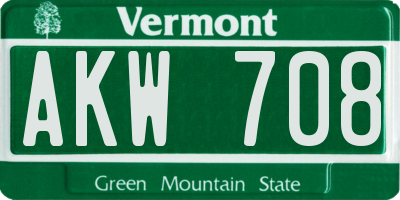 VT license plate AKW708