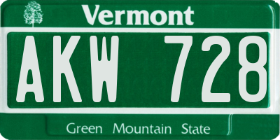 VT license plate AKW728