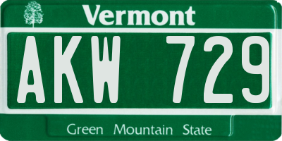 VT license plate AKW729